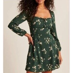 Abercrombie Floral Square Neck Mini Dress Women’s S Emeraude boho